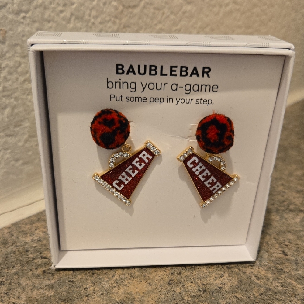 BaubleBar Cheer Pom Earrings - Red and Gold Nwot